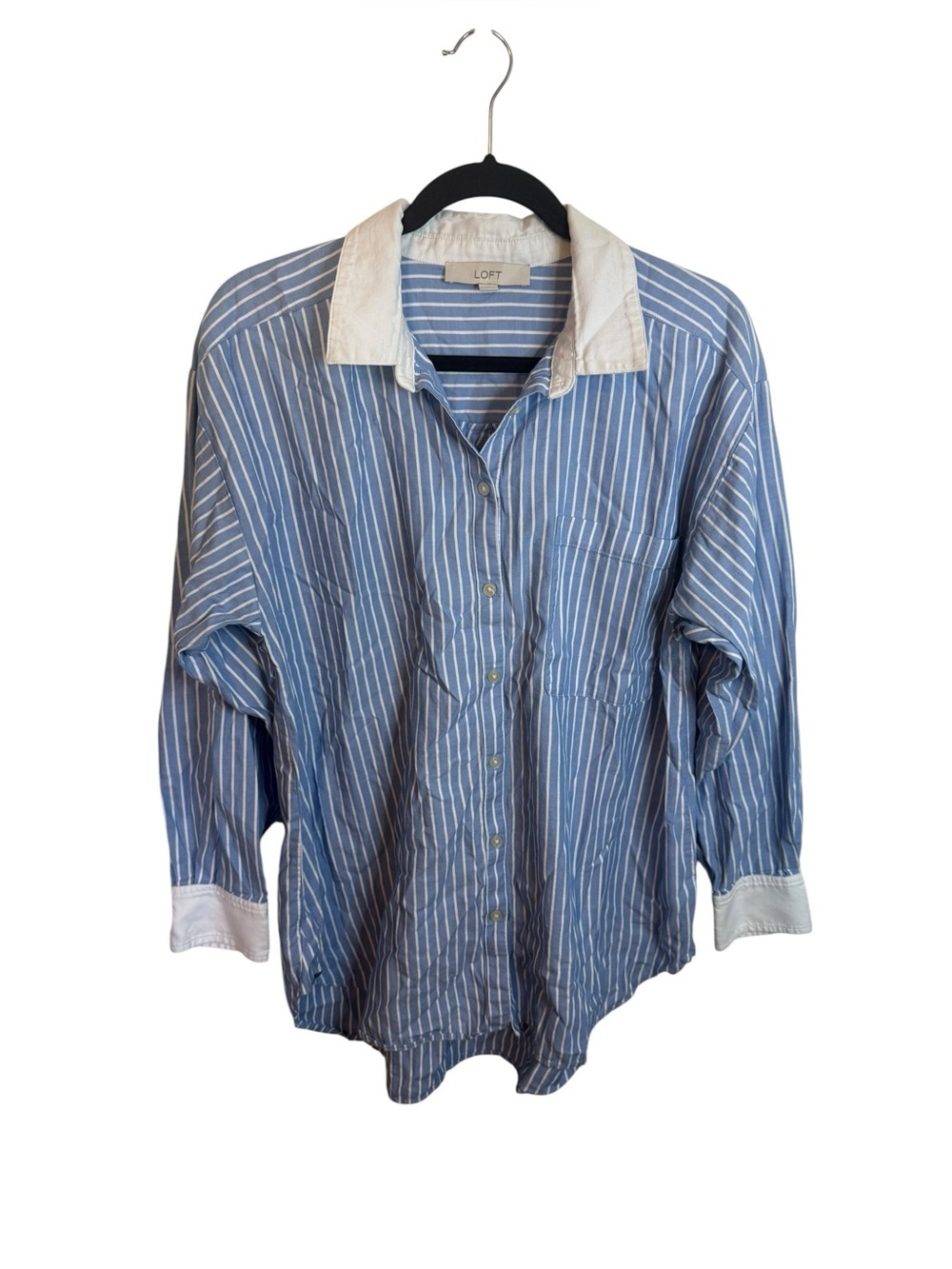Loft Blue and White Striped Oversized Oxford Shirt